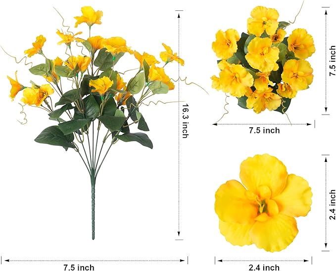 Fake Hibiscus Artificial Flowers for Outdoors Spring Summer Decoration, 6 Bundles Silk Yellow Hibiscus Flowers Bouquet UV Resistant Look Real Faux Plants for Outside Planter Front Door Porch Balcony