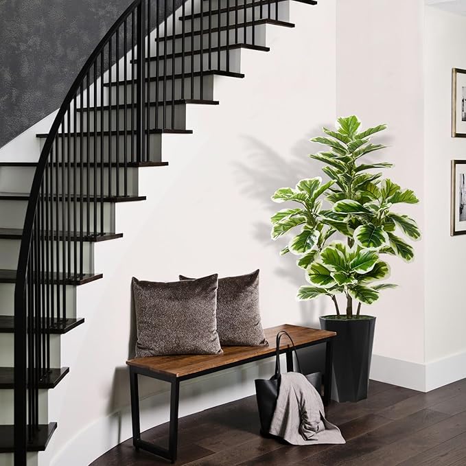 Artificial Fiddle Leaf Fig Tree 5FT - Faux Rubber Plant with Black Diamond Planter - Tall Fake Floor Plant Potted - Artificial Silk Tree for Home Office Living Room Decor Indoor