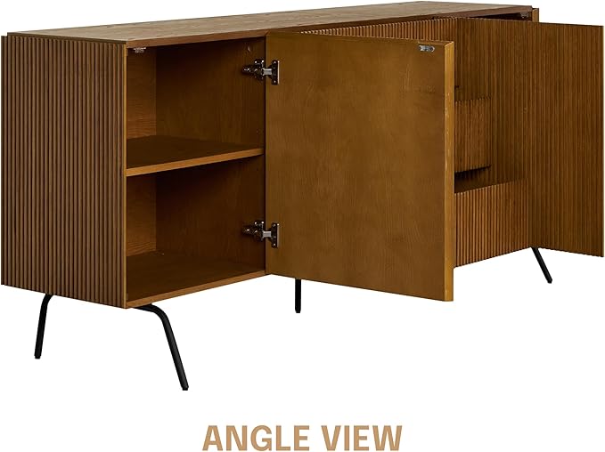 NTC Veil Sideboard with 2 Doors and 3 Drawers, Buffet Cabinet with Vertical Groove Design and Metal Legs, Storage Cabinet for Living Room, and Entryway, Effortless Assembly - Rustic Oak
