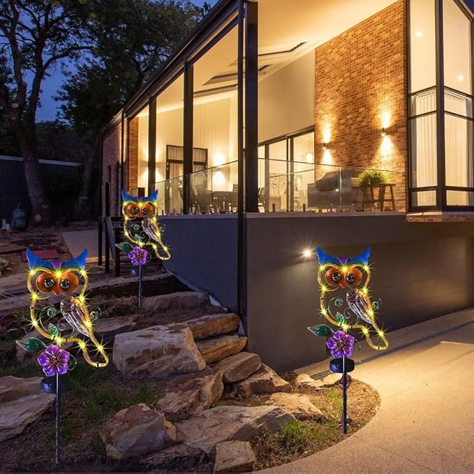 Owl Decorative Solar Light Garden Decor Landscape Path Lights for Outside Yard Patio 41.5" Waterproof Pathway Lawn Art Outdoor Figurine Light Solar Powered Garden Stakes Birthday Present Gift