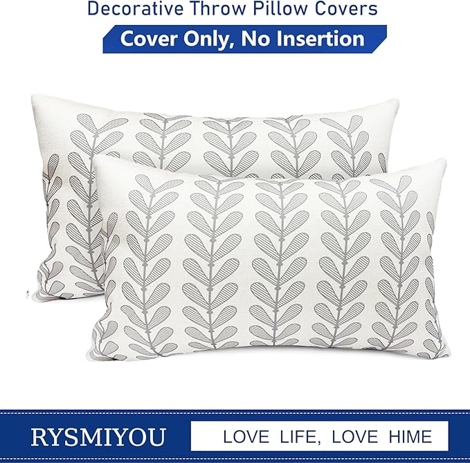 Decorative Throw Pillow Covers Set of 2 Light Gray Pillow Covers 12x20 Inch Throw Pillow Cover Linen Pillowcase Modern Boho Farmhouse Outdoor Pillow Covers for Couch Sofa Bed Living Room