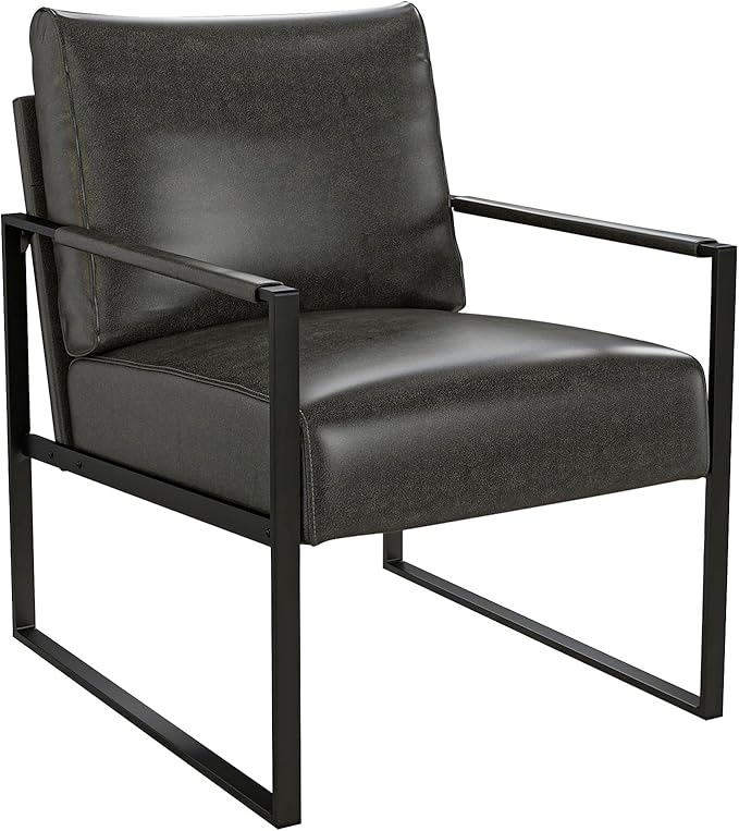 Phoenix Home PU Leather Accent Chair, Leisure Metal Framed Armchair with Extra Soft Padded and Cushion, 105 Degree Slant Back, Modern Reading Arm Chair for Living Room/Office/Bedroom, Black