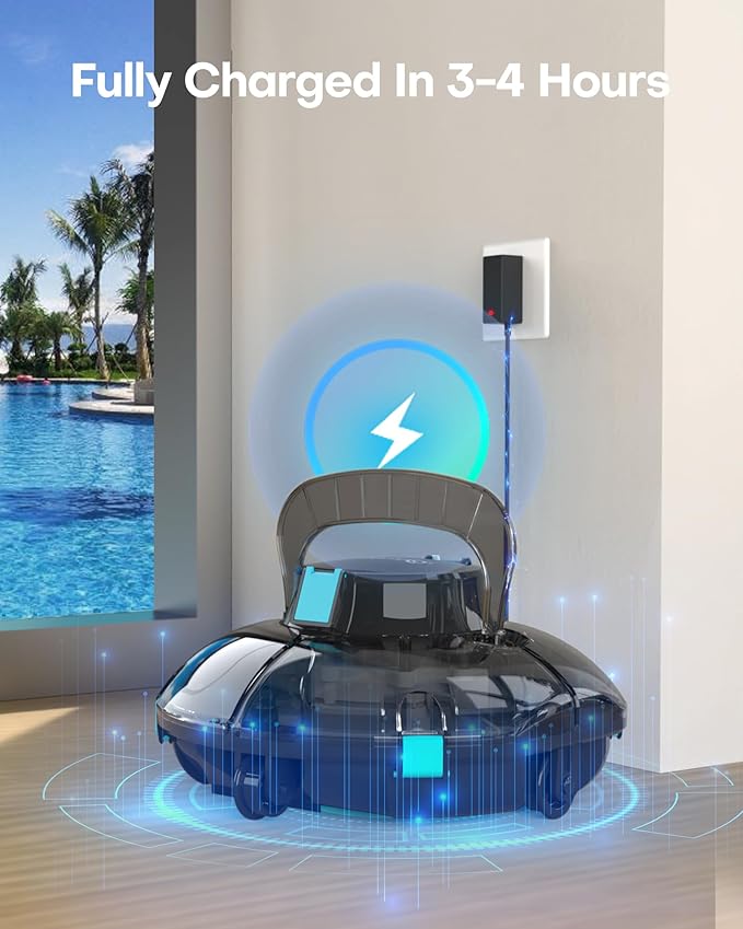 (2025 Upgrade) Cordless Robotic Pool Cleaner, Lasts 80 Min, Automatic Vacuum for Above-Ground Pools up to 645 Sq.ft,Portable, Self-Parking,Light Black