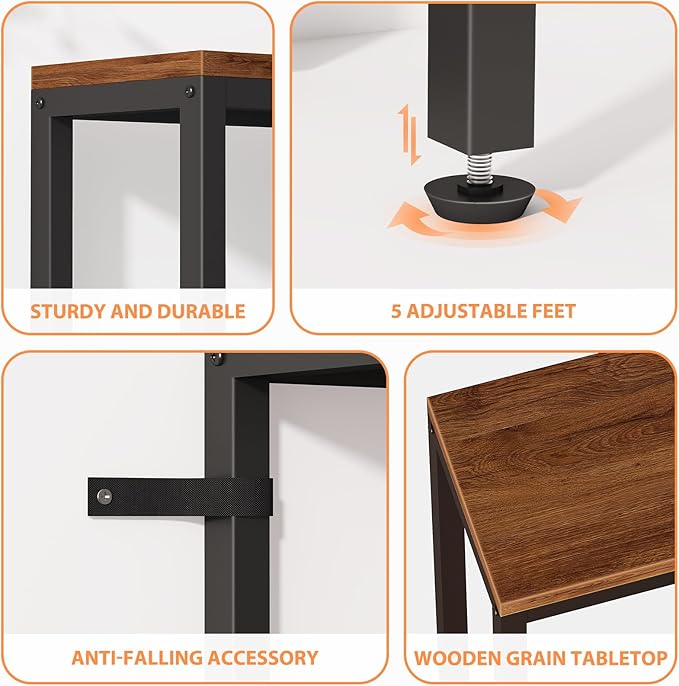 Narrow Sofa Table with 2 Power Outlets, 80.7” Thin Console Tables Narrow Long, Behind Couch Table Skinny, Wood Console Tables for Entryway, Living Room, Hallway, Foyer, Rustic Brown