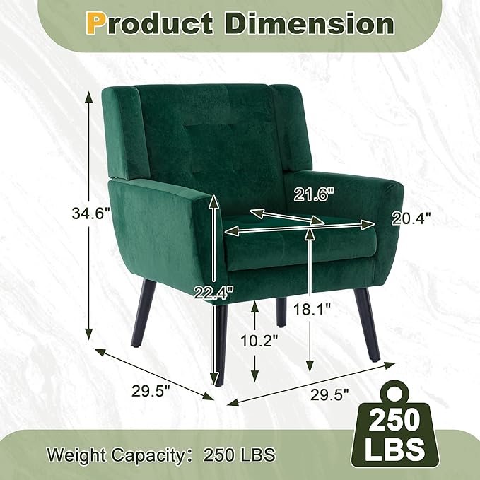NicBex Accent Chair Set of 2, Modern Chair for Living Room Upholstered Foam Filled Living Room Chairs with Metal Legs Velvet Cozy Lounge Armchair for Living Room Bedroom,Retro Green