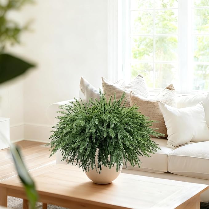 8 Pcs Real Touch Norfolk Pine Branches, 18 Inch Artificial Christmas Green Plants Branches Faux Greenery Stem Fake Cedar Pine Picks for Vase DIY Crafts Garland Wreath Xmas Indoor Outdoor Home Decor