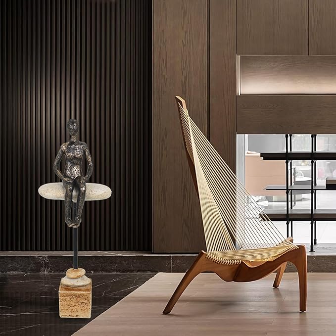 Zen Meditation Sculpture - Multi-Texture Resin Art Piece with Stone/Metal/Wood Effects, Abstract Seated Figure for Office Desk & Mindfulness Spaces