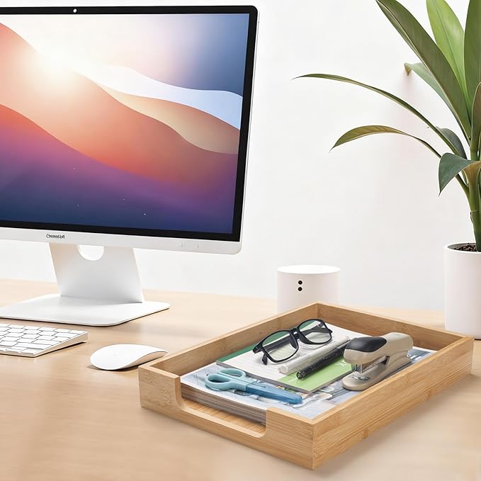 Wood Letter Tray, Bamboo Desk Tray, Wooden Desktop Organizer for Papers, Documents, Magazines, Files