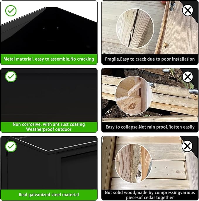 Raised Garden Bed with Low Profile Design Metal Planter Box for Growing Fresh Herbs Vegetables Flowers Succulents&Other Plants for Outdoor Backyard Patio Deck Balcony Black