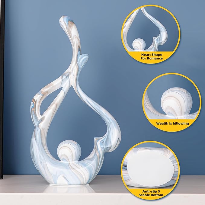 Blue Table Decor for Living Room, Abstract Sculptures Home Decor, Ceramic Statue Coffee Table Sculpture, Shelf Decor Table Centerpieces for Dining Room Office