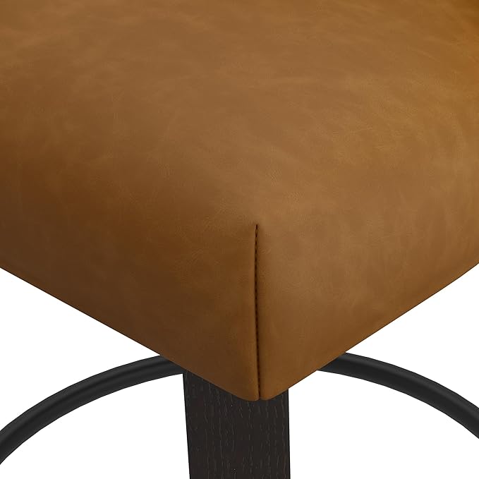 Bar Stools Set of 2, 26" H Counter Height Swivel Bar Stools, Upholstered Kitchen Island Counter Stools with Back and Solid Wood Legs, Faux Leather in Rustic Brown