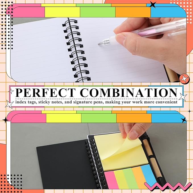 Qilery 50 Pack Lined Spiral Notebook Small Notepad and Pen Set Steno Pads Lined Notepad Black Pocket Notebook for Business Office School Supplies