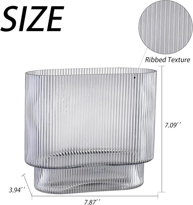 Ribbed Glass Vase, Black Glass Vase, Fluted Short Vases for Flowers, Modern Vases for Living Room, Dining Room, Bathroom, Desk, Shelf, Wedding, Office, 7 Inches