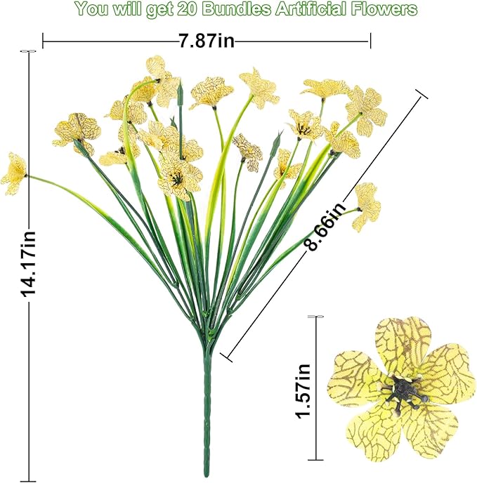 20 Bundles Artificial Flowers for Outdoors or Indoor Garden Home Decoration,No Fade Fake Flowers Faux Plants for Decoration Hanging Planters,Porch Window Box Garden Wedding Farmhouse Fake Plants