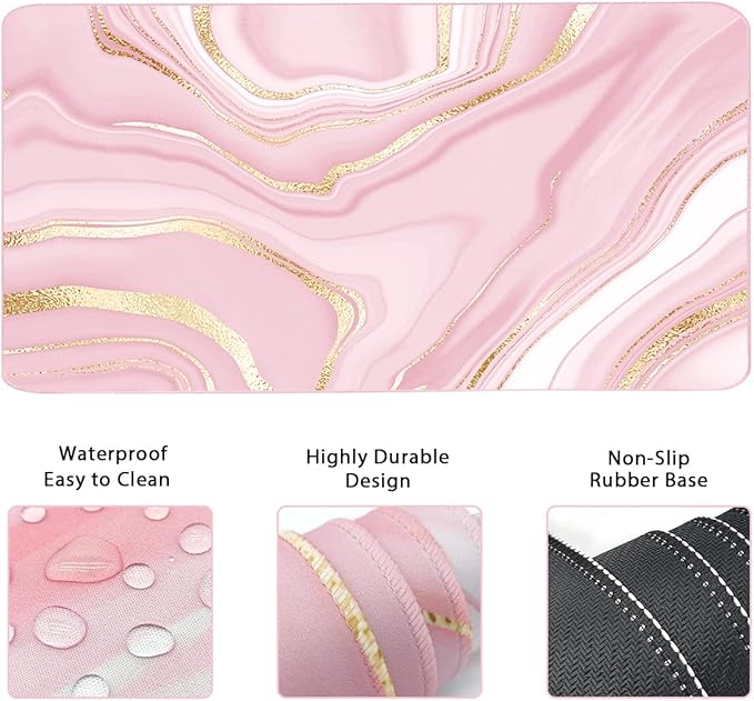 Keyboard Mouse Pad Set, Extended Mouse Pad+Keyboard Wrist Rest Support, Memory Foam Ergonomic Easy Typing, 3Pcs (35.4×15.7 in) Desk Pad Set for Home Office Study Game- Pink Gold