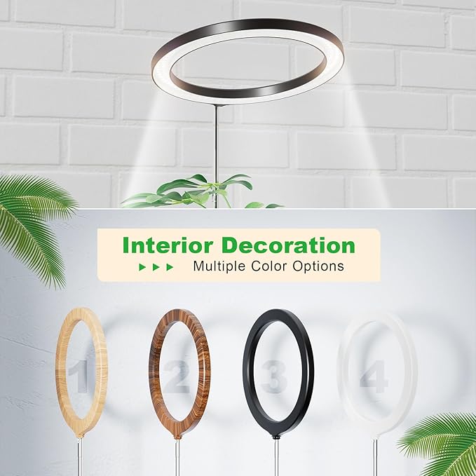 10" Grow Lights for Large Indoor Plants, Full Spectrum Indoor Plant Light for Indoor Growing with Timer,Height Adjustable Auto On/Off 3/9/12H, 9 Brightness,Led Tall Halo Grow Light for House Plants