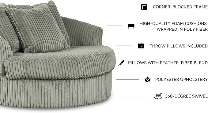 Signature Design by Ashley Lindyn Transitional Oval Tufted Upholstered Oversized Swivel Accent Chair, Gray