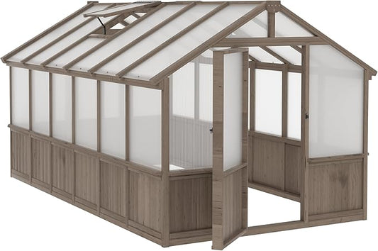 BlueWish 8x12 FT Greenhouse for Outdoors, Wood Green House with Cedar Frame & 6MM Thick Polycarbonate Panel, Walk in Greenhouse with Adjustable Vents for Outdoor, Patio, Garden, Backyard