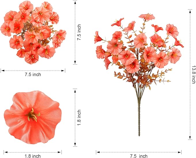 Fake Mums Fall Artificial Flowers Plants for Outdoors Autumn Decoration, 12 Bundles Silk Morning Glory with Eucalyptus Realistic UV Resistant Faux Mums for Outside Planter Yard Garden Home Indoor, Mix