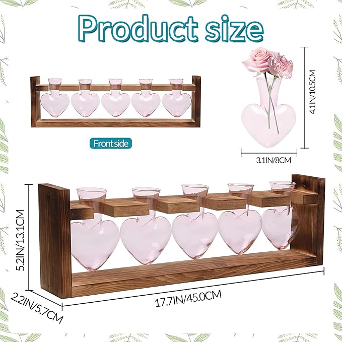 Plant Terrarium Hanging Propagation Stations Gift for Women Plant Lover air Plant Holder with Wooden Stand Heart Glass