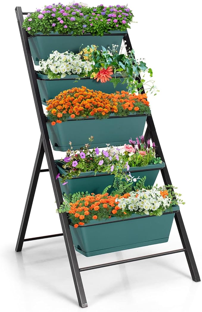 Safstar 5-Tier Vertical Raised Garden Bed, Freestanding Garden Planter with 5 Container Boxes, Elevated Planter for Vegetables, Fruits, Flowers, Herbs, Good for Indoor & Outdoor Use (Green, 1)