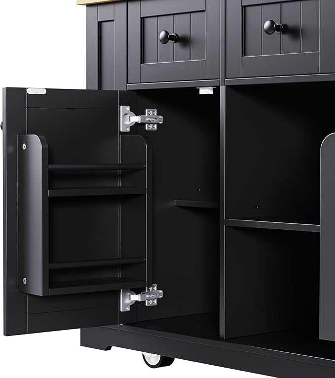 Merax 53" Upgraded Kitchen Cart Island on Wheels with Power Outlet,Drop Leaf,3 Drawers and 5 Open Side Racks,Wood Frame Storage Cabinet