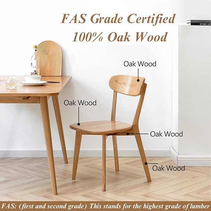 100% Solid Oak Wood Dining Room Chairs - Practical Kitchen Chairs - Wood Chair for Dining Room, Kitchen (1, Natural)