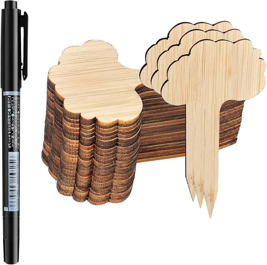 OBTANIM 75 Pack Bamboo Cloud Plant Labels with A Marker Pen, Garden Markers Sign Plant Tags for Seedling Potted Herbs Flowers Vegetables
