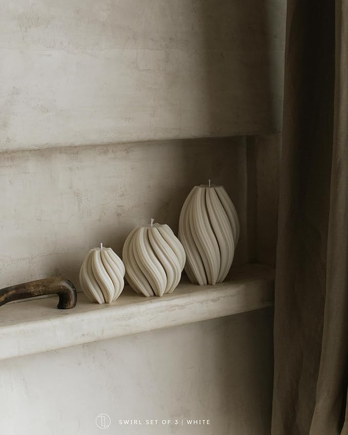 LAWA Swirl Candle - Large Beautiful Handmade Pillar Scented Soy Wax Twirl Elegant Bubble Aesthetic Candle Housewarming Gift Home Room Shelf Decor Idea Spiral White (Large)