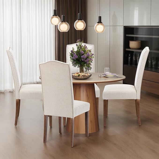 Stylish Upholstered Parsons Dining Chair with Nailhead Trim and Sturdy Solid Wood Legs
