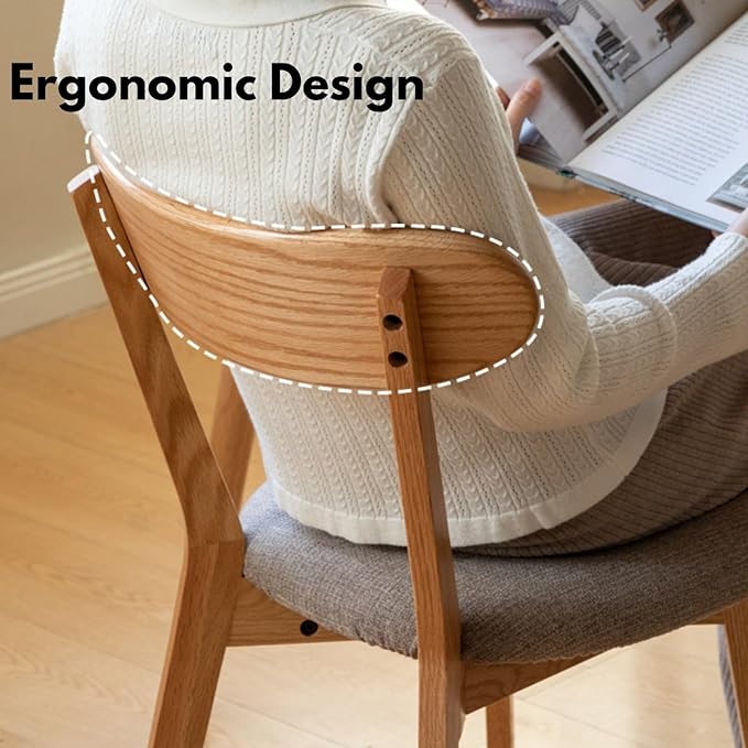 100% Solid Oak Wood Dining Chairs,Mid Century Modern Dining Chairs with Upholstered Cushion,Kitchen,Dining Room Chairs Set of 4 (4, Original Color Grey Upholstery)