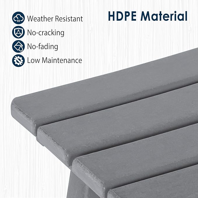 nalone 24 Inch Outdoor Bar Stool, HDPE Bar Chairs with Footrest, Weather Resistant Waterproof Bar Stools Outside Bar Height Stools for Bar, Kitchen Counter, Yard, Balcony (Grey, 24'' Barstools)