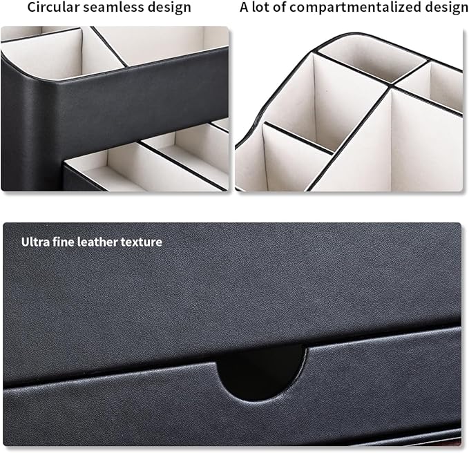 KINGFOM Desk Organizer with Drawer, Multifunction Pencil Holder for Desk, Desk Organizer and Accessories 5 Comparetments for Home Office Supplies (Black)