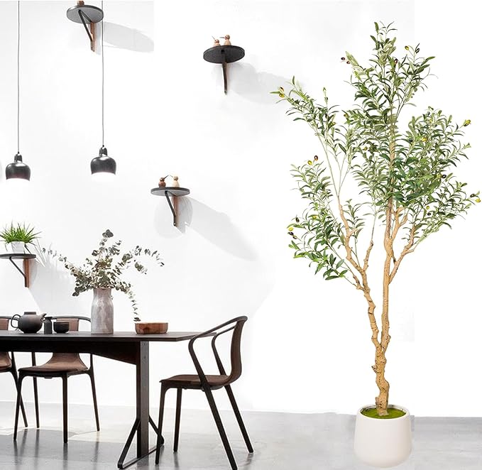 Phimos Artificial Olive Tree with Planter Pot Large Faux Olive Branches and Fruits Artificial Tree for Modern Home Office Living Room Floor Decor Indoor (7FT)