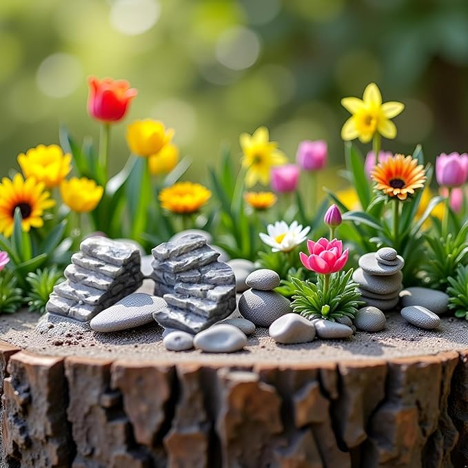 4Pcs Miniature Garden Bridge and Stone Steps, Resin Fairy Garden Decor, Bonsai Ornament