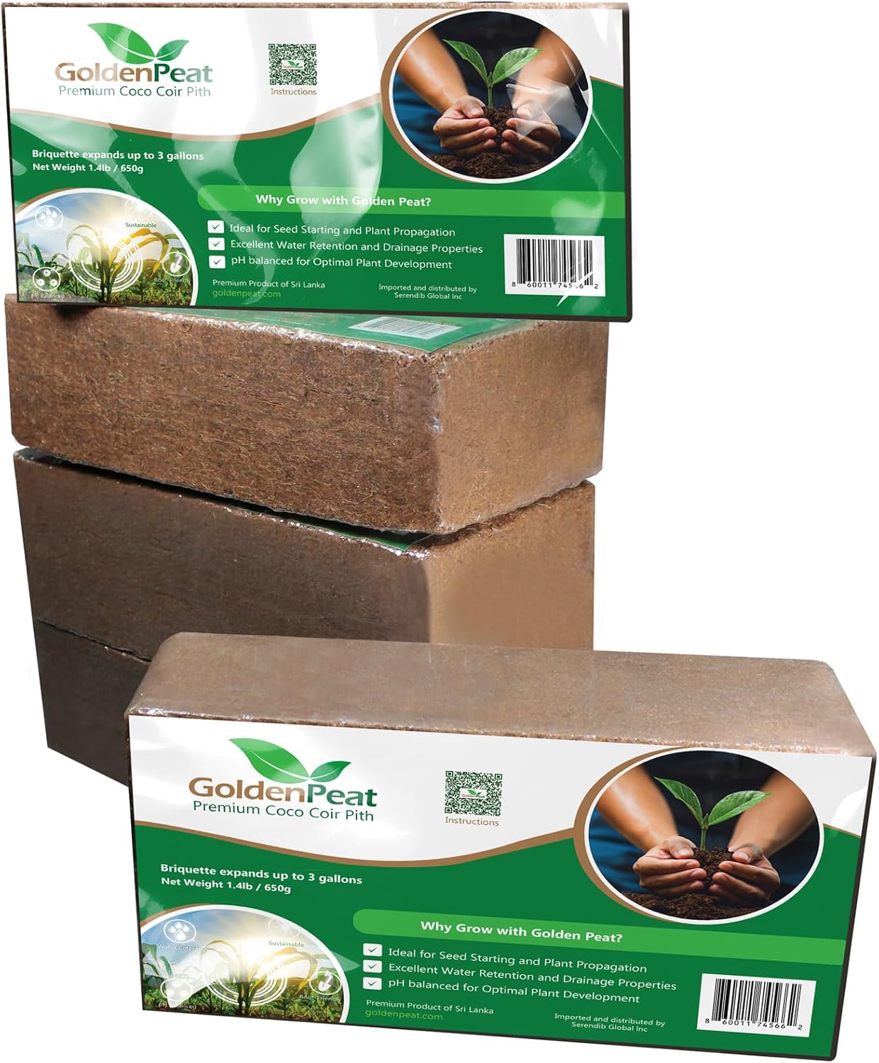 Organic Coconut Peat Bricks (650g X 16 Pack) – Low EC, Sustainable Growing Medium for Gardens, pots, and Seed Starters. Just add Water to Transform Each Brick into 8-10L of Fluffy Nutrient-Rich Coir
