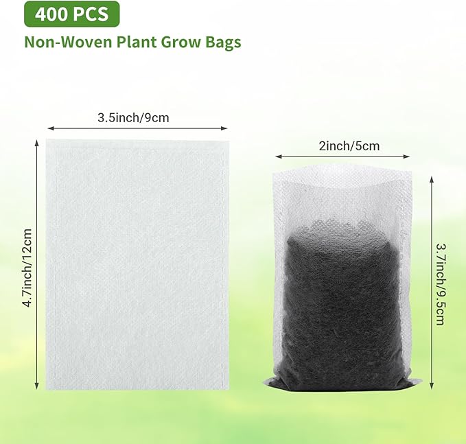 GREANER 400 PCS Plant Nursery Bags, 3.5"x4.7" Biodegradable White Pots for Plants, Fabric Seedling Grow Bags for Indoors and Outdoors Use