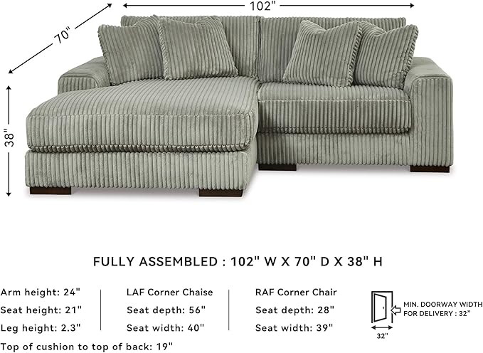 Signature Design by Ashley Lindyn Contemporary L-Shaped 2-Piece Sectional with Chaise for Living Room, Gray