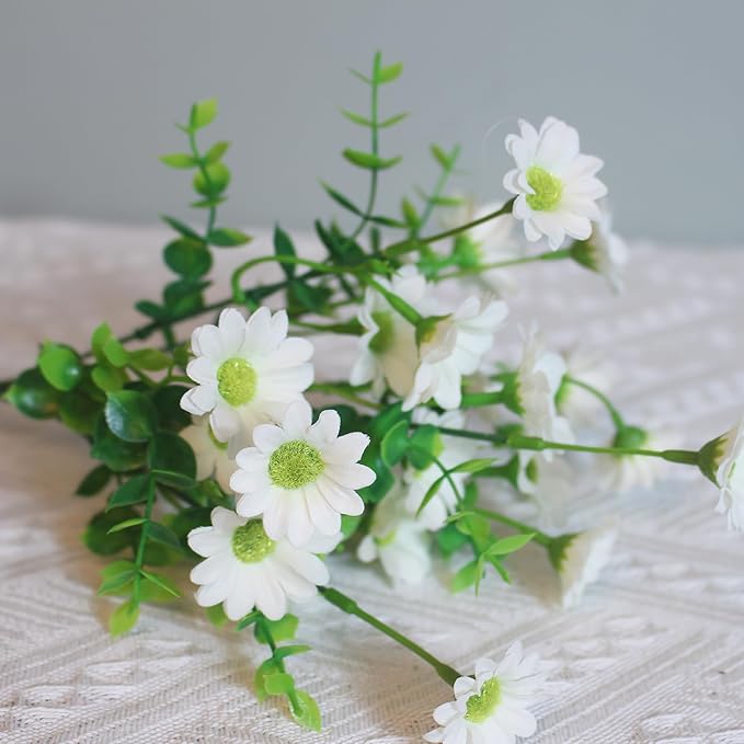 alyptus Fake Flowers for Outdoors 8 Bundles White Silk Artificial Sunflower Plants Faux Greenery for Wedding Home Garden Window Box Outdoor Planters Decor (White Fake mums)