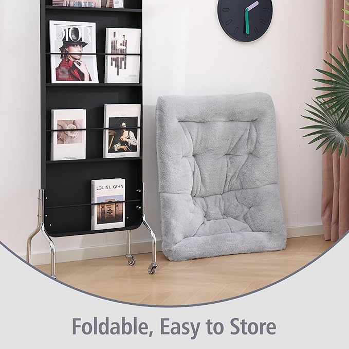 Welnow Comfy Saucer Chair, Oversized Folding Reading Chair for Adults with Throw Pillow Soft Faux Fur Lounge Chair for Bedroom Furry Accent Chair for Living Room, Dorm Rooms, Grey