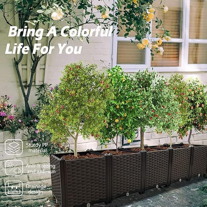 Large Planter for Outdoor Plants Raised Garden Bed Elevated Garden Boxes Plastic Planter Box Plant Pots of Garden Patio Balcony Deck to Planting Flowers Vegetables Tomato and Herbs