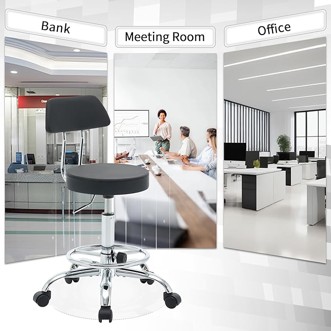 Office Chair with Back (Adjustable Height Posture Stool 19.5"-26.6")(Drafting Chair on Wheels) Work Stool with Footrest (Black)