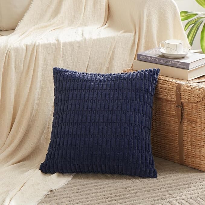 Fancy Homi 2 Packs Navy Blue Decorative Throw Pillow Covers 20x20 Inch for Living Room Couch Bed Sofa, Soft Corduroy Square Cushion Case 50x50 cm, Rustic Modern Farmhouse Boho Home Decor