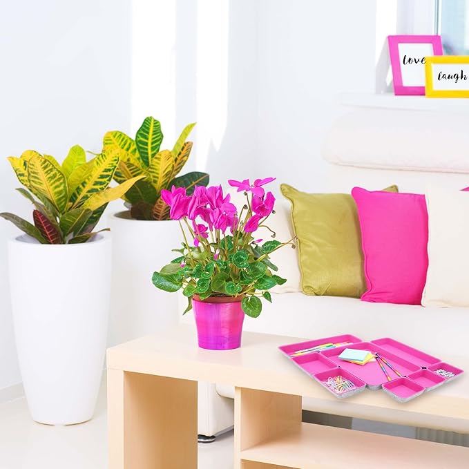 Welaxy desk drawer organizers tray for office suppliers entryway catchall key holder makeup crafts pens decluttering 8-piece fall gift (‎hot pink)