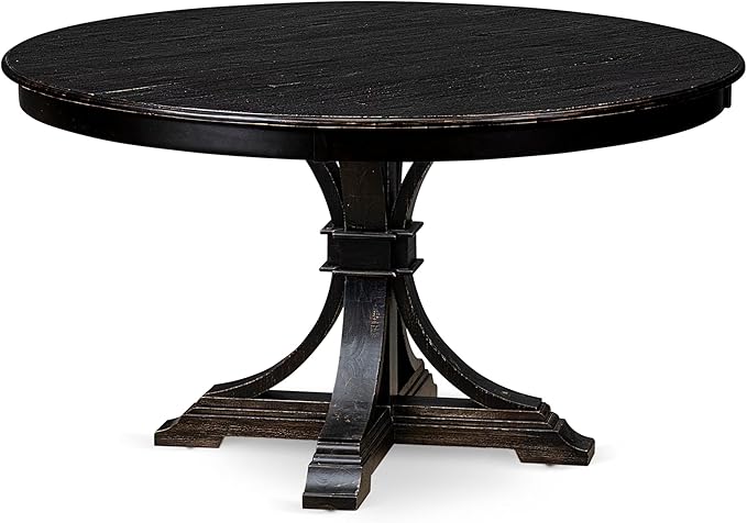 F57-11-TP - Modern Kitchen Table with Acacia Wood Round Tabletop, Sand Blasted Black Finish