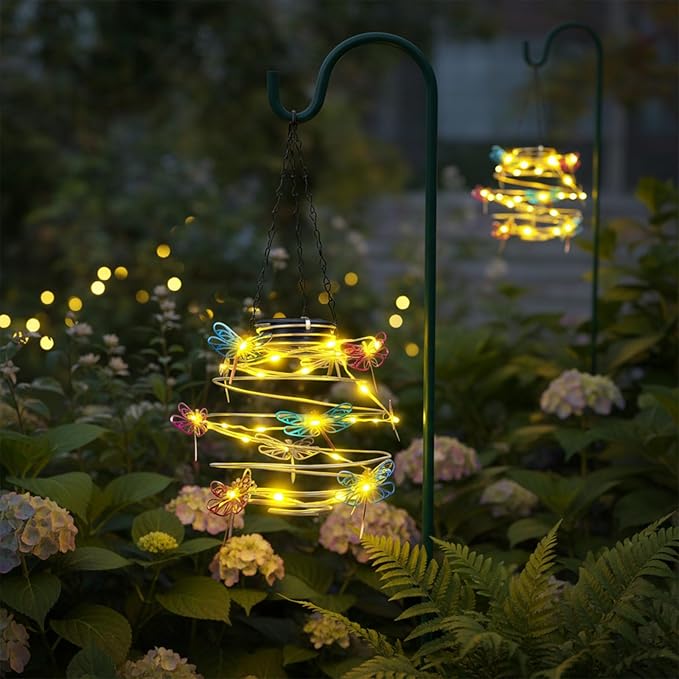2 Pack Solar Outdoor Lantern Hanging Lights - 30LED Waterproof Solar Dragonfly Light Outdoor,Hanging Decor for Garden,Yard,Porch Patio,Lawn Backyard Landscape Pathway Outside,Gifts for Women