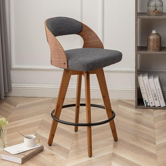 Barstools Set of 3,Bar Height Bar Stools for Kitchen Island,30.3 Inch Modern Upholstered Bar Chair, Swivel Bar Stools with Back and Wood Legs (Darkgray-Fabric)