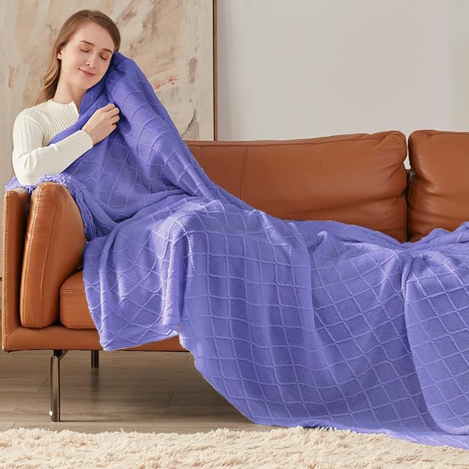 inhand Knitted Throw Blanket for Couch and Bed, Soft Living Room Home Decor Knitted Blanket with Tassel, Outdoor Lightweight Breathable Summer Blanket, Farmhouse Warm Woven Decorative, 50"x60"