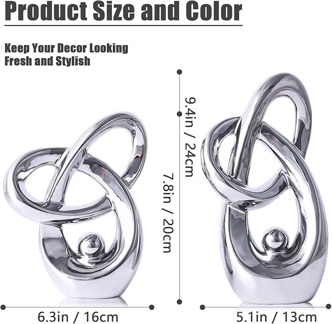 Silver Modern Abstract Art Home Decor Accent,Statues Coffee Table Decor for Living Room,Table Centerpieces for Dining Room,Ceramic Sculptures and Silver Knick Knacks for TV Stand Decor