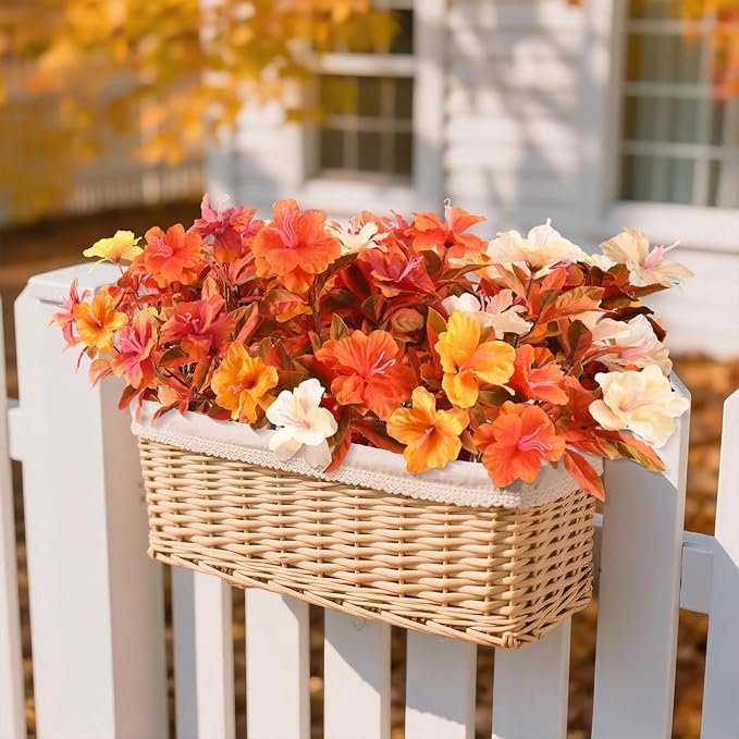 Artificial Fake Fall Flowers for Outdoor Decor 8 Bundles UV Resistant Artificial Plants Outdoor Look Real Faux Silk Autumn Flowers for Porch Planters Garden Yard Decorations